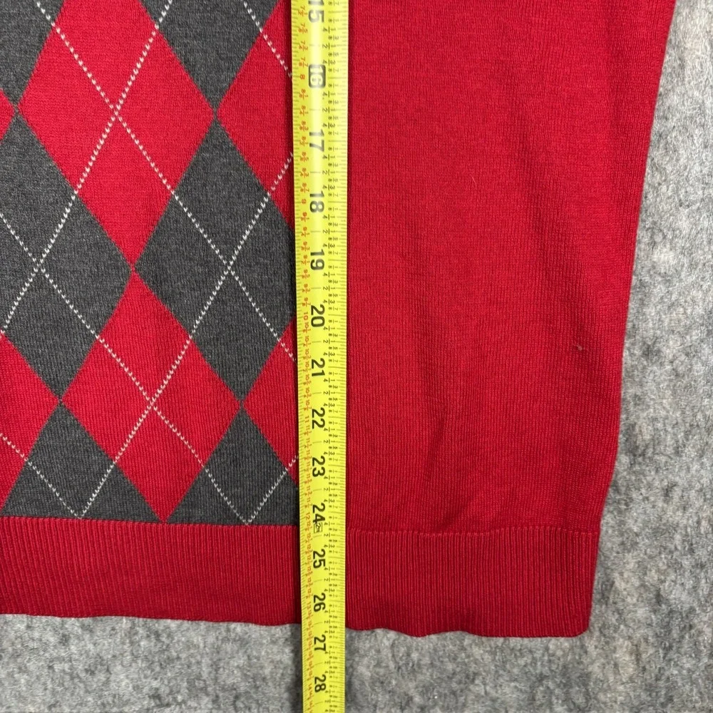 Banana Republic Sweater Men's Large Red Pullover Argyle V Neck Silk‎ Cashmere